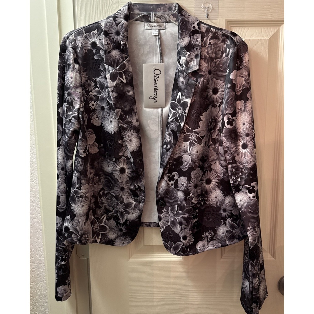 Olsenboye Women Black White Floral Basic Jacket OB1369TSRY Large NEW